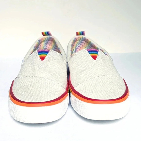Tom's	 Women's Alpargata Fenix Slip-On White w/ Rainbow Stripes Sz 10 VGUC - Picture 4 of 12